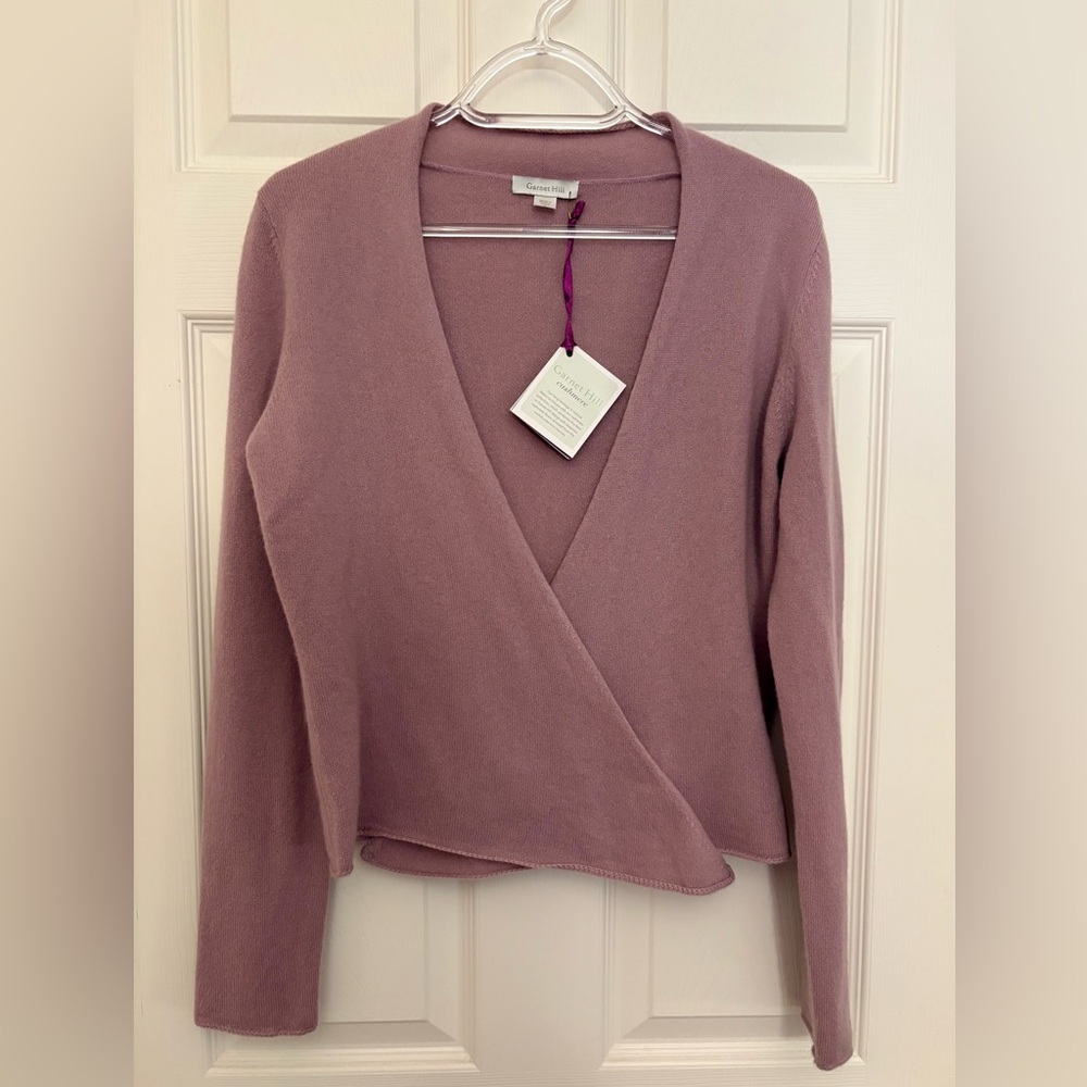 Garnet Hill Cashmere Mauve Lavender Tie Front Cardigan Sweater - Picture 2 of 11
